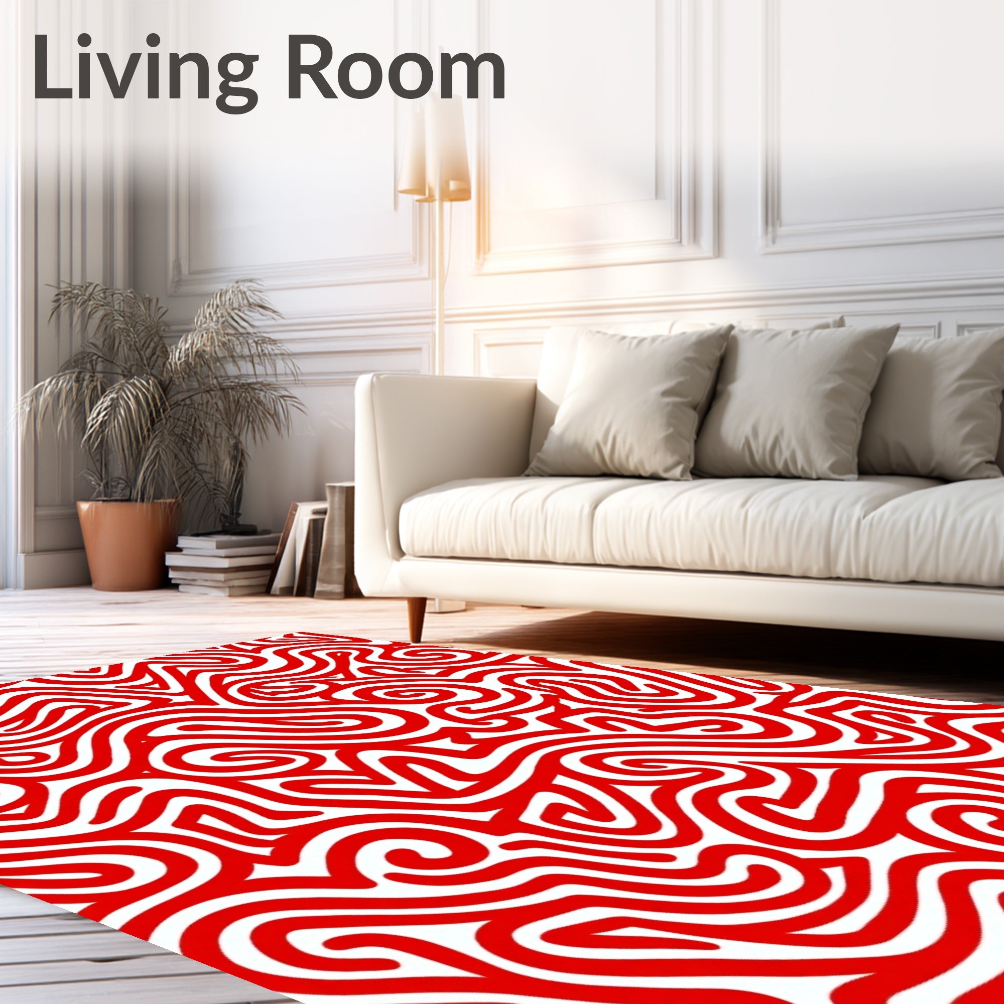 Bold Red Abstract Maze Flow Rug