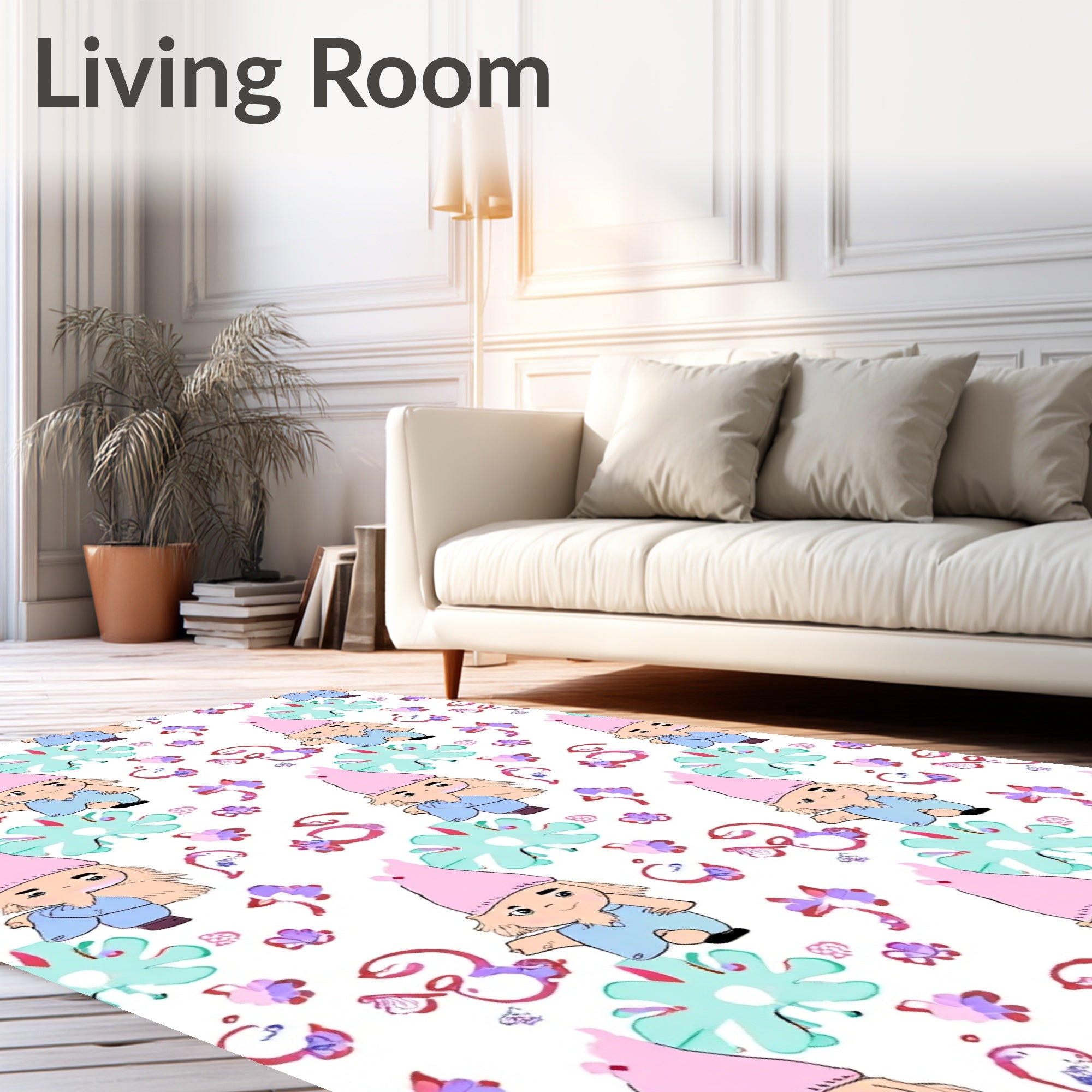 Whimsical Gnome Teal Flower Bloom Rug