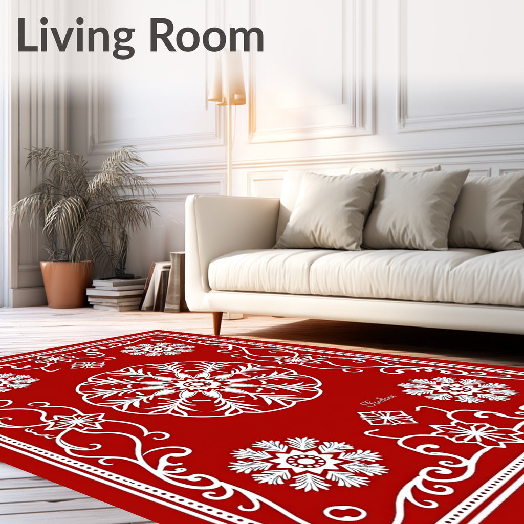 Bold Red White Floral Medallion Rug