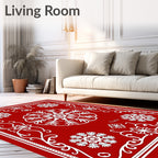 Bold Red White Floral Medallion Rug