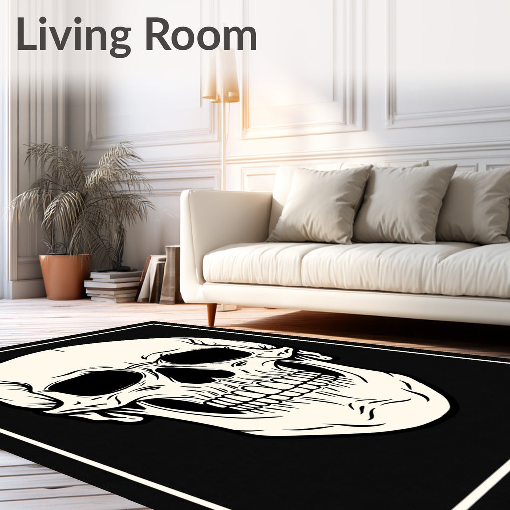 Cream Skull Black Outline Rug