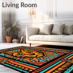 Vibrant Orange Blue Feline Geometric Rug