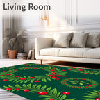 Emerald Green Holly Berry Wreath Rug