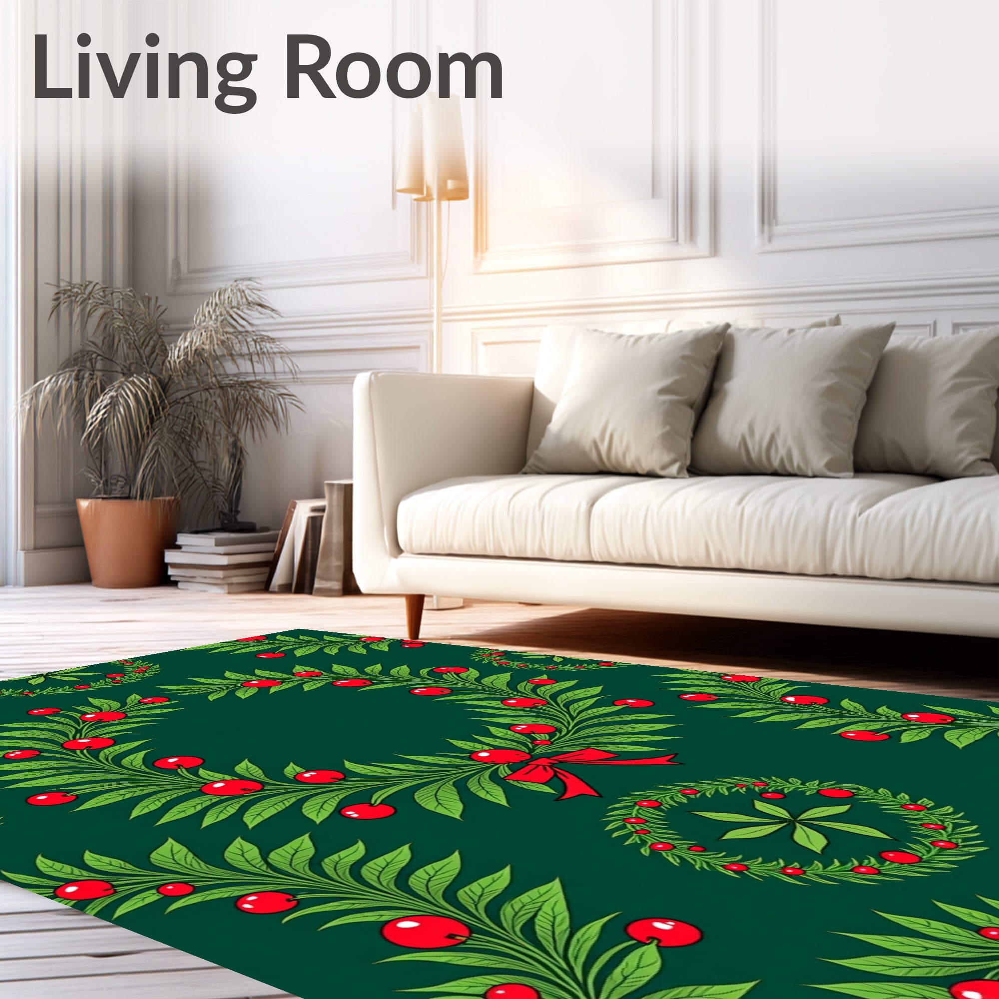 Emerald Green Holly Berry Wreath Rug