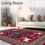 Cream Reindeer Festive Christmas Trees Rug