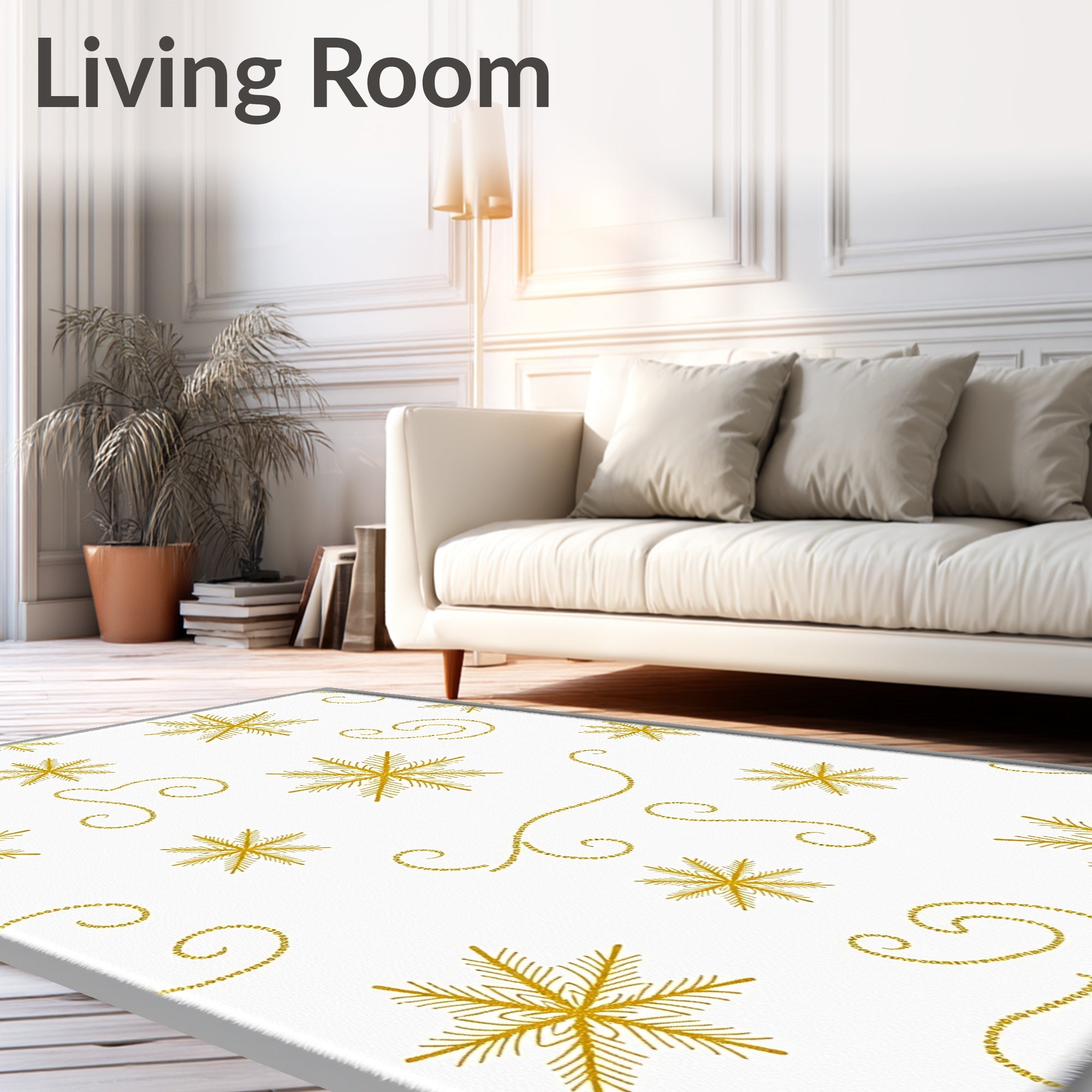 Golden Snowflake Swirl Collage Rug