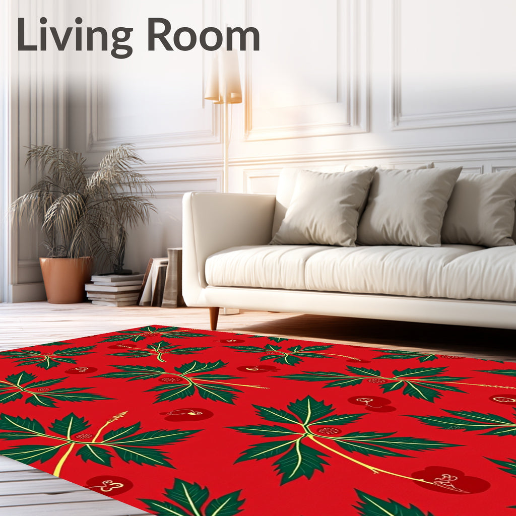 Crimson Red Botanical Berry Branches Rug