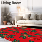 Crimson Red Botanical Berry Branches Rug