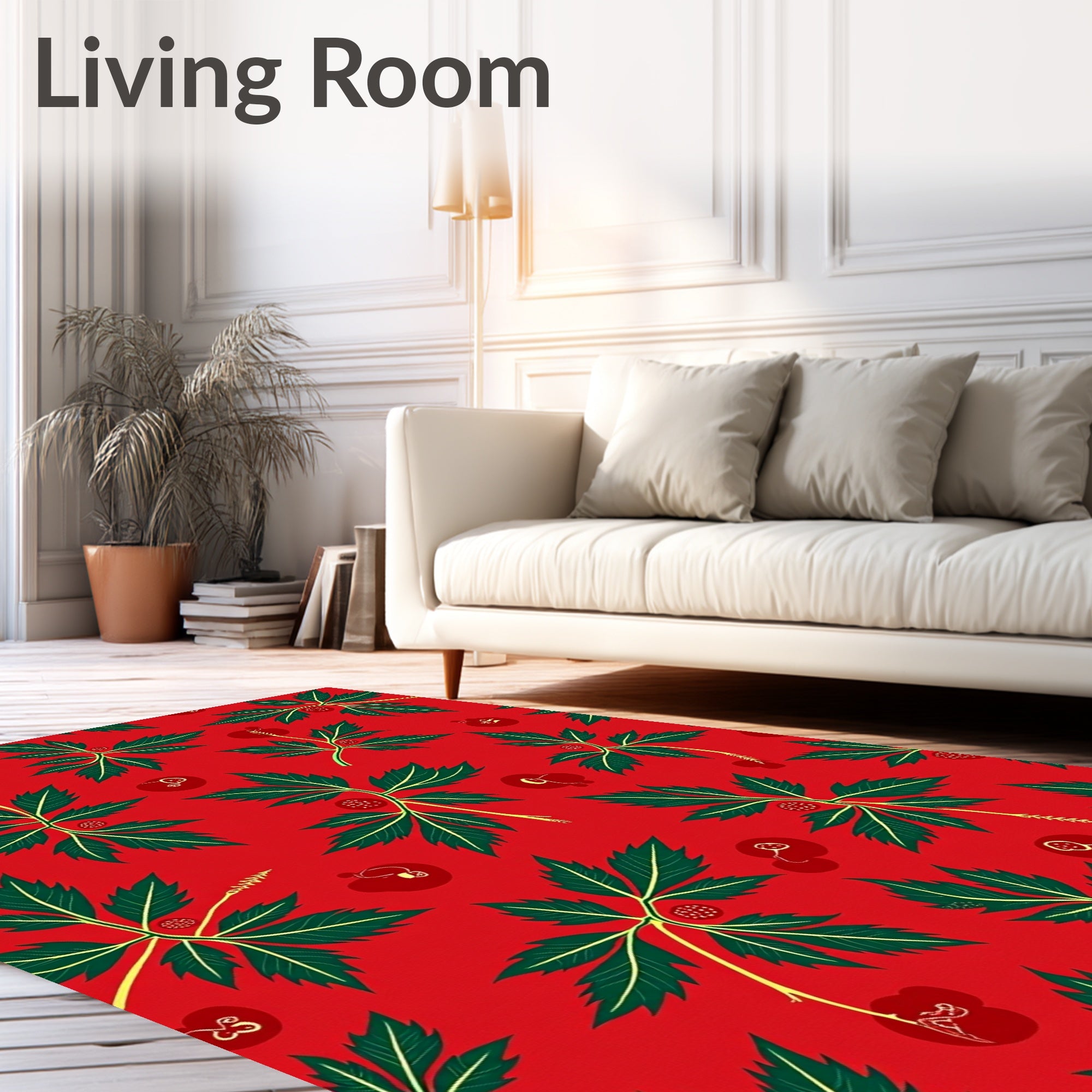 Crimson Red Botanical Berry Branches Rug