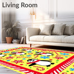 Playful Yellow Penguin Candy Cane Snowflakes Rug