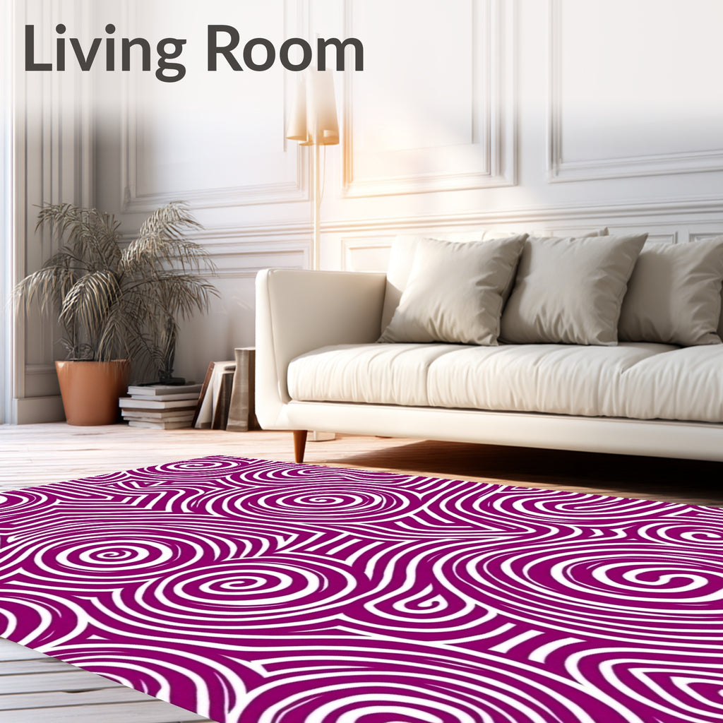 Deep Plum Swirl Abstract Line Art Rug