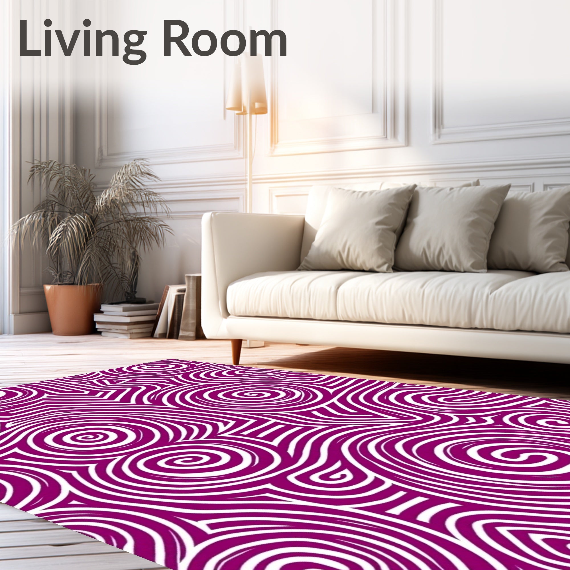 Deep Plum Swirl Abstract Line Art Rug