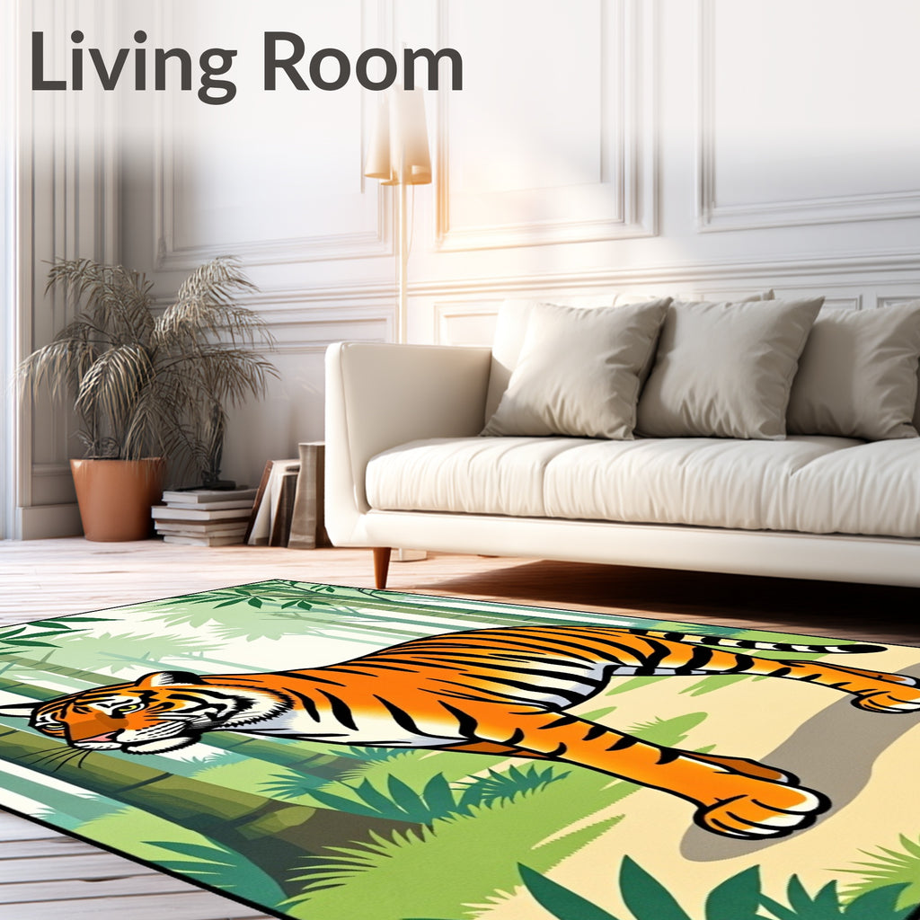Bold Orange Tiger Bamboo Forest Rug