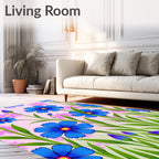 Vibrant Blue Wildflower Garden Rug