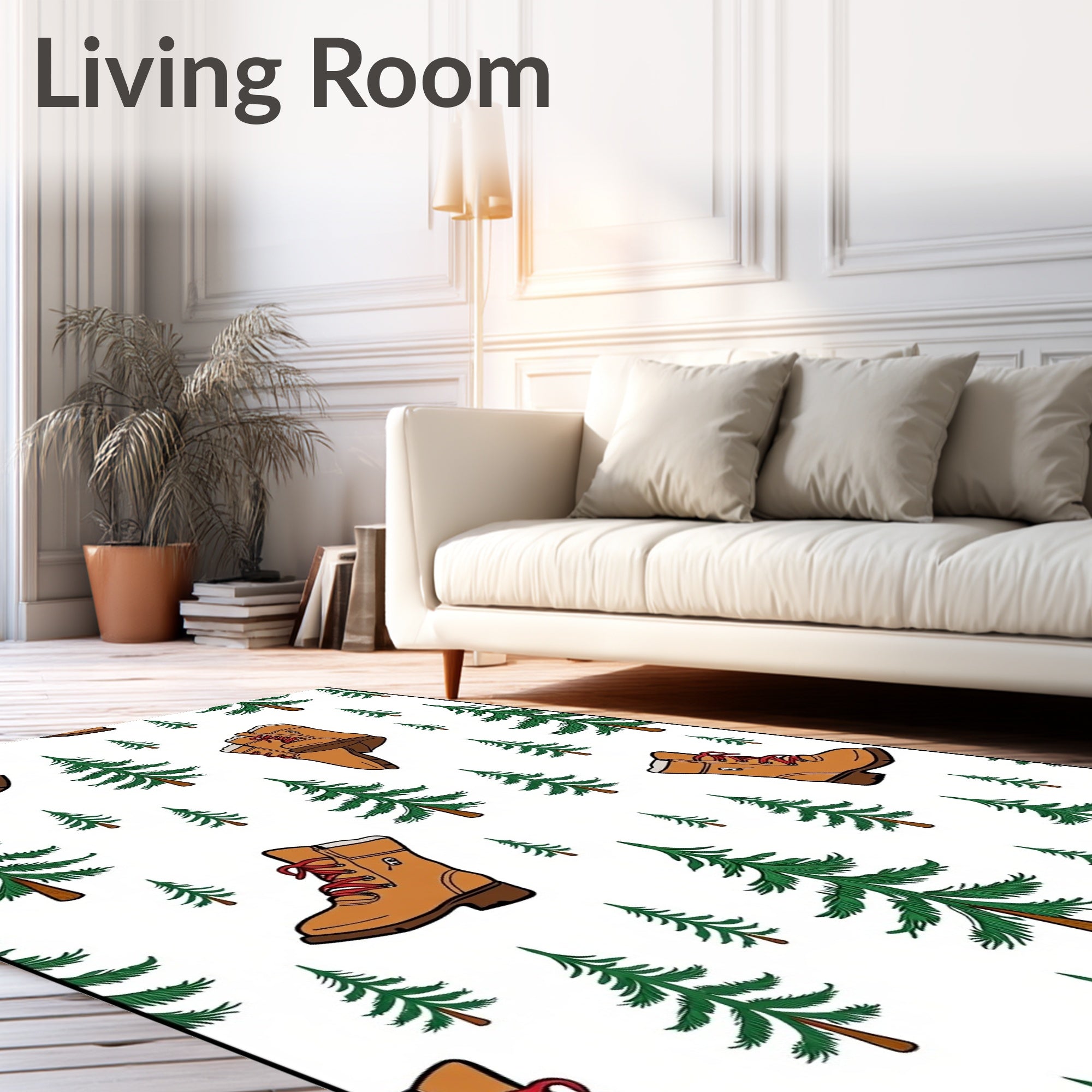 Brown Hiking Boots Forest Scene Rug