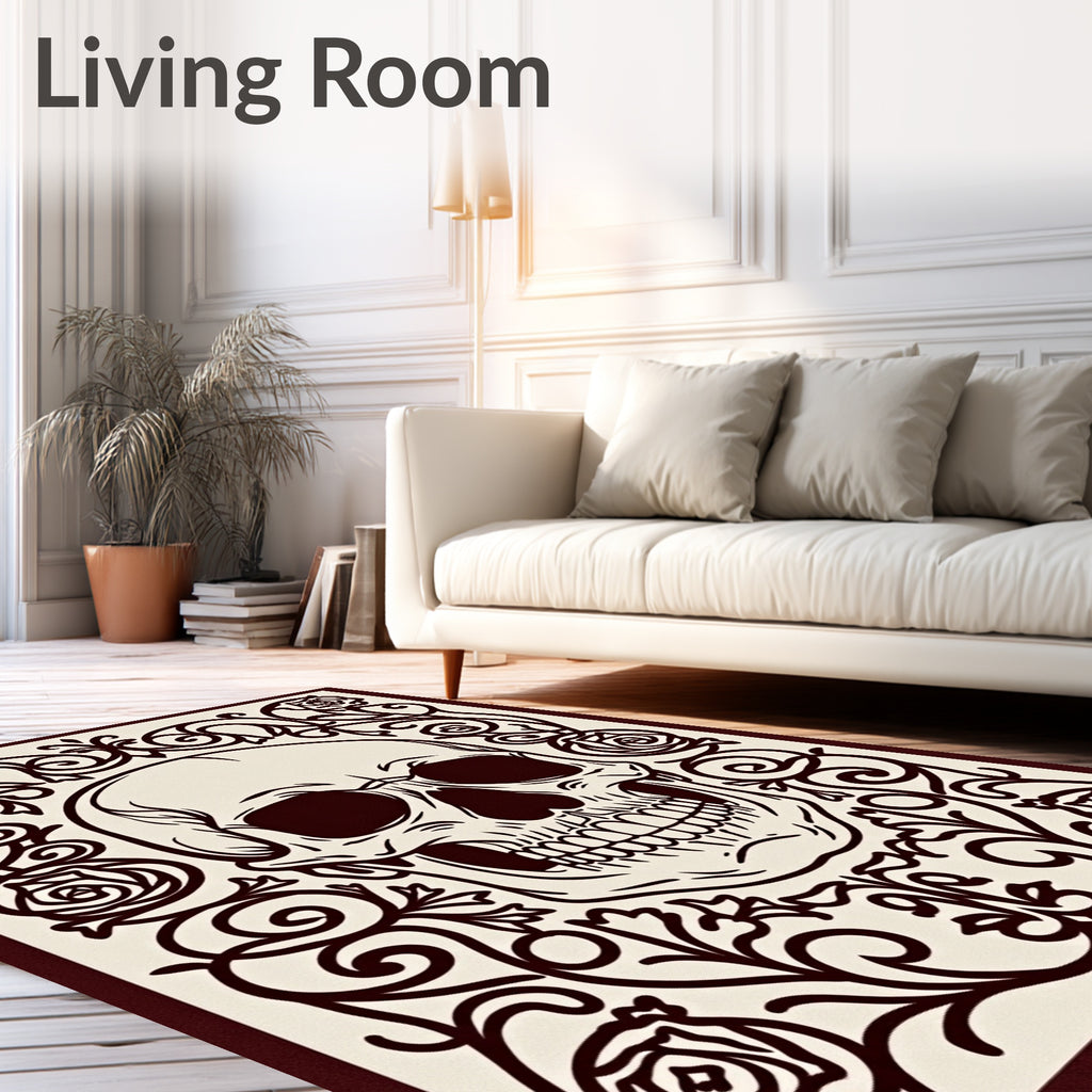 Dark Floral Skull Vintage Scroll Rug