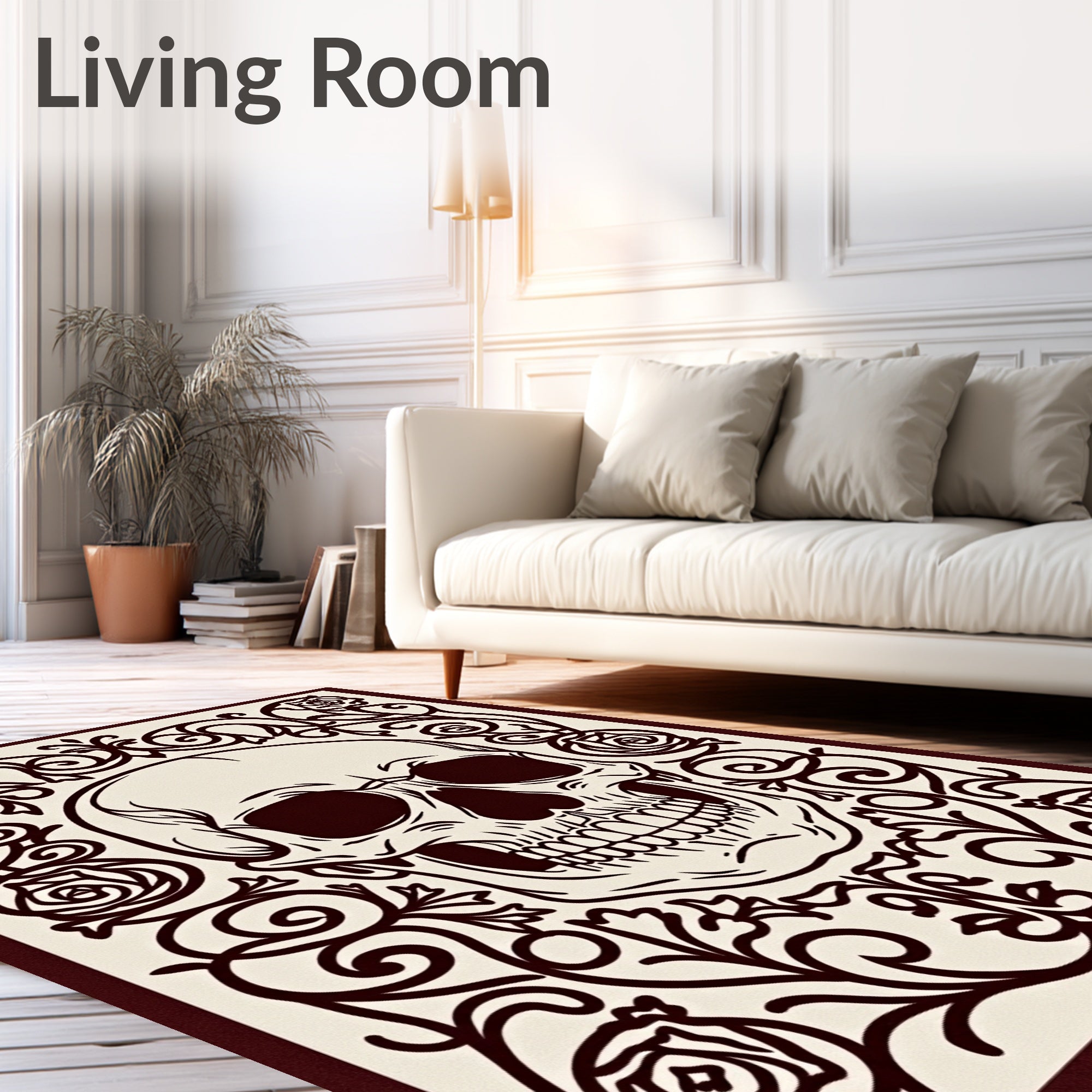 Dark Floral Skull Vintage Scroll Rug