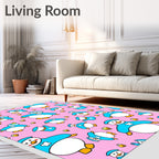Charming Blue Penguin Pink Background Repeat Rug