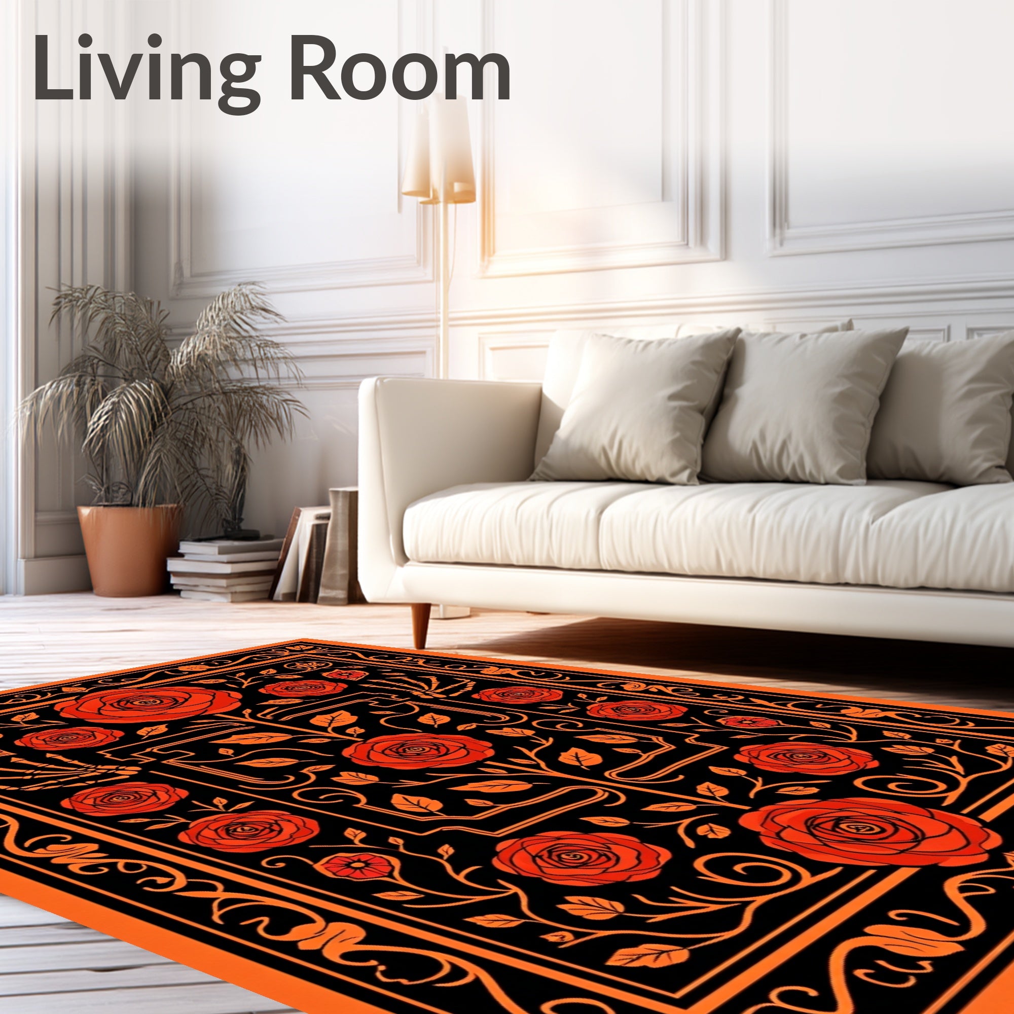 Orange Black Rose Skeleton Garden Rug