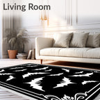 Black White Flying Bats Bordered Rug