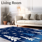 Dark Blue Snowflake and Pine Forest Rug