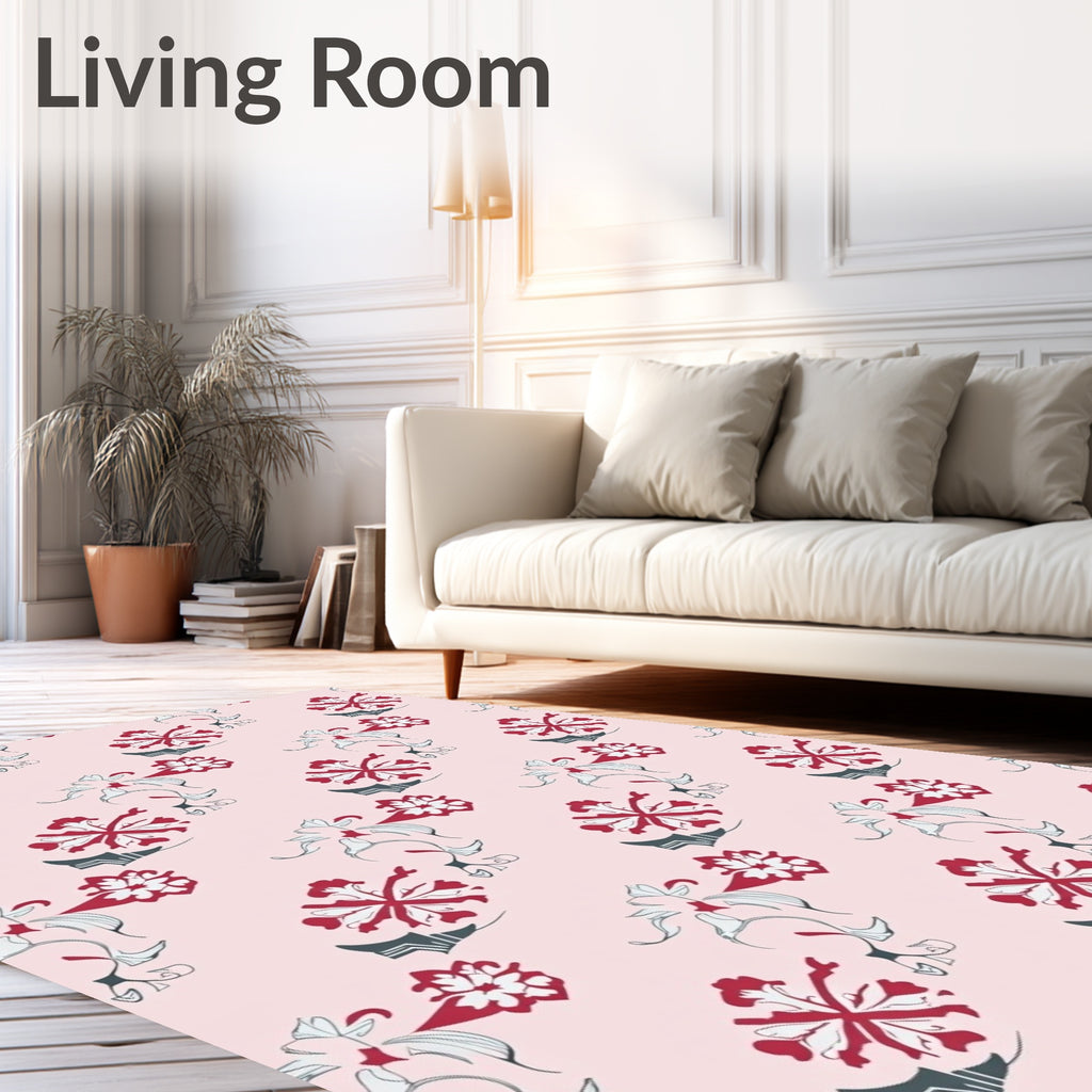Crimson Floral Vine Repeating Arrangement Rug