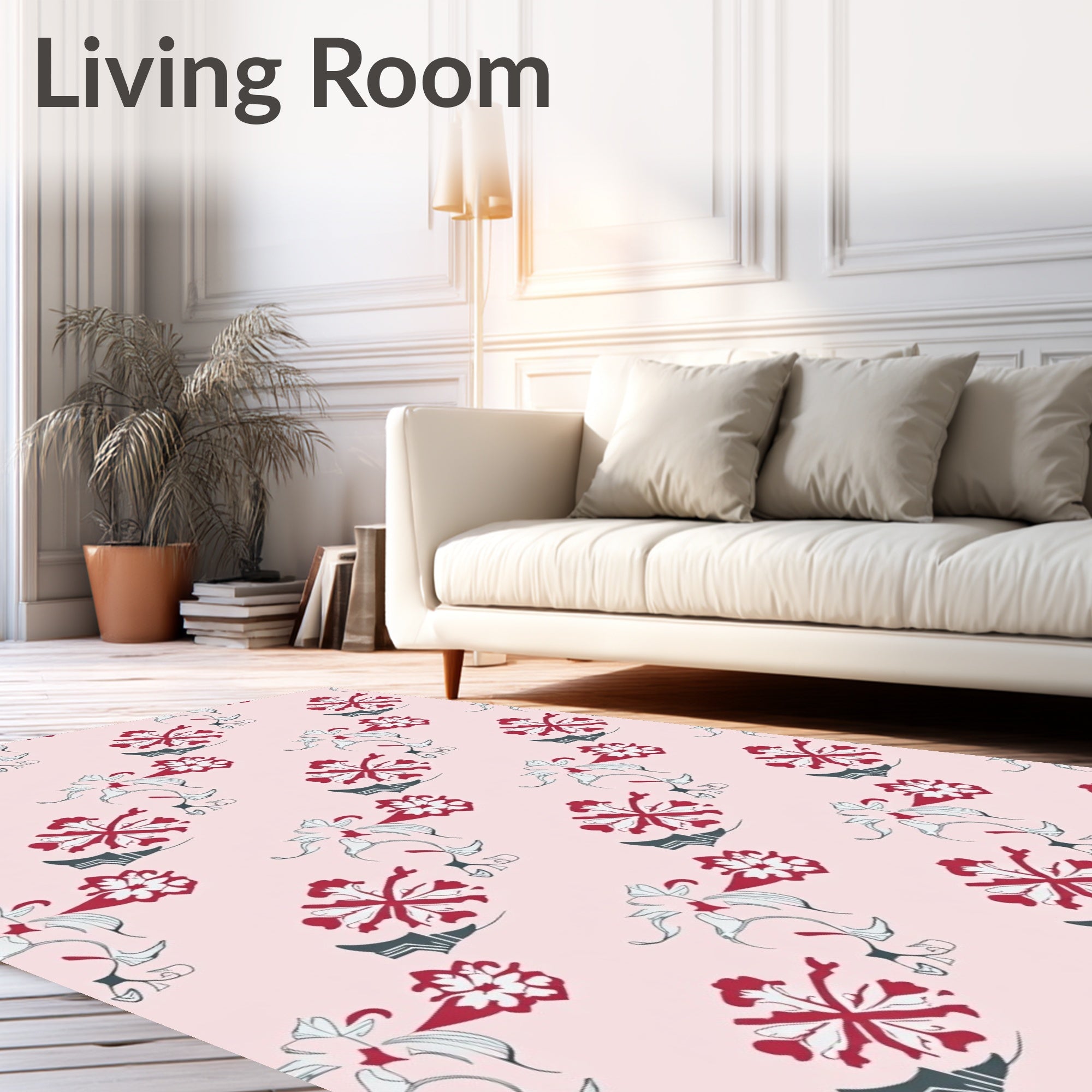 Crimson Floral Vine Repeating Arrangement Rug
