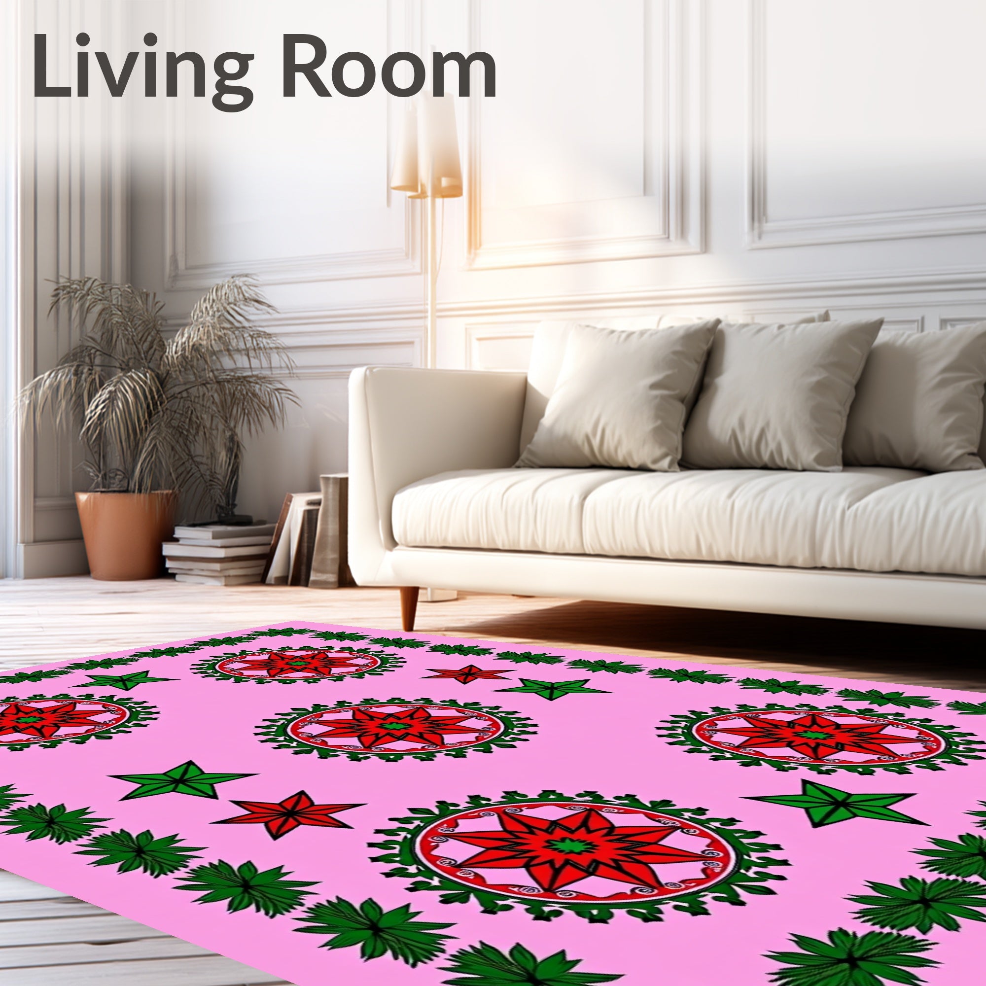 Pink Red Green Star Medallion Border Rug