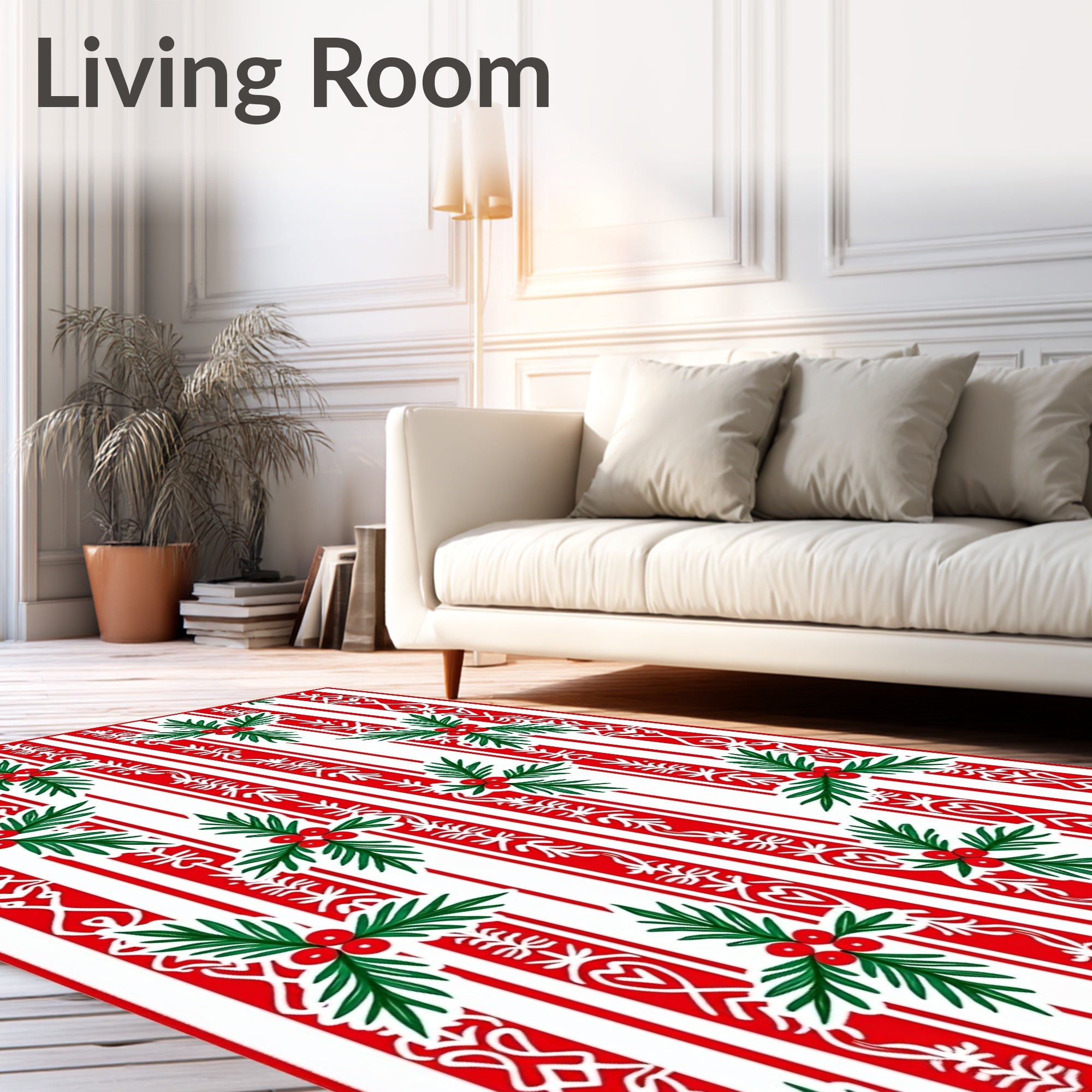 Red White Stripe Holly Garland Rug
