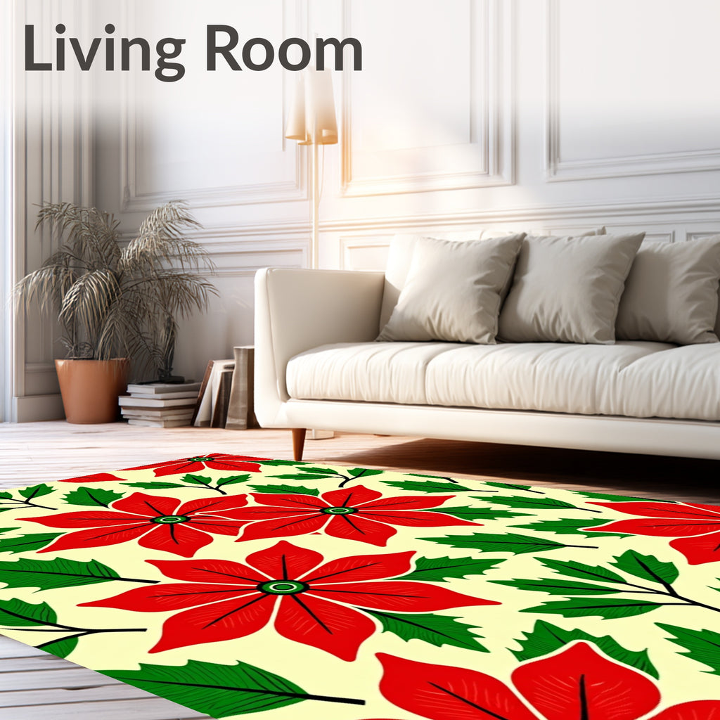 Bold Red Poinsettia Floral Foliage Rug