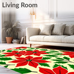 Bold Red Poinsettia Floral Foliage Rug