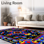 Bold Blue Red Yellow Floral Medallion Rug