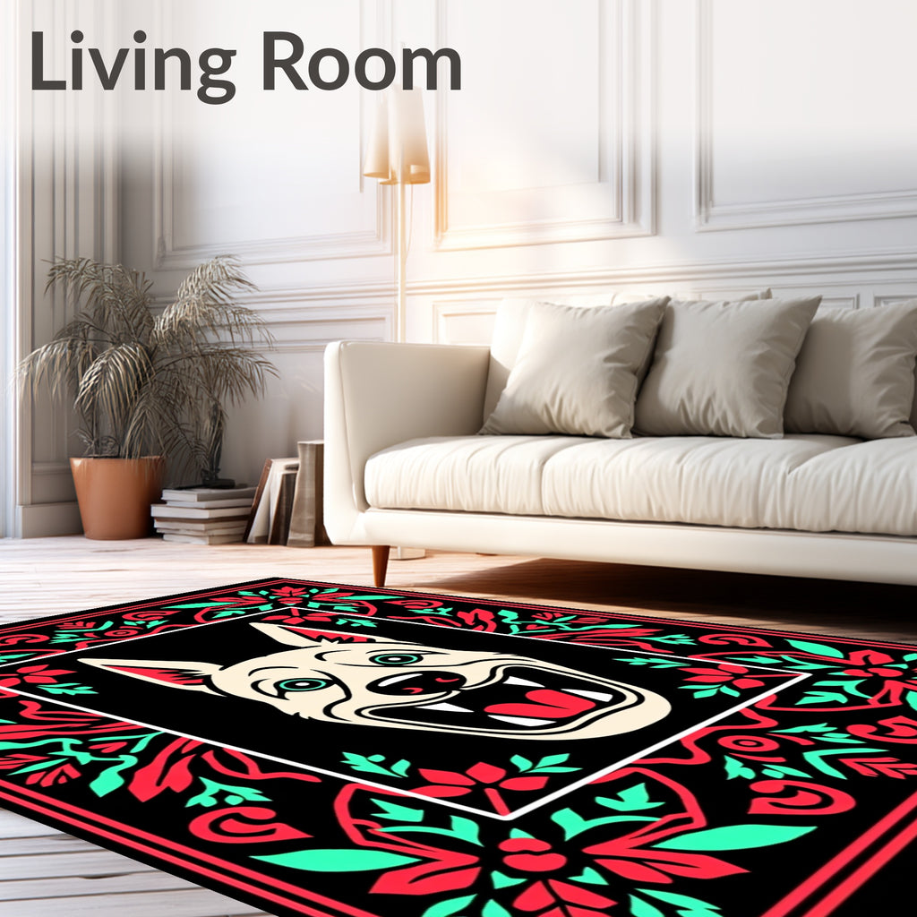 Red Mint Floral Border Dog Rug