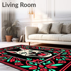 Red Mint Floral Border Dog Rug