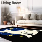 Cream Cat Yellow Stars Blue Moon Rug