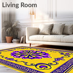 Vivid Yellow Purple Floral Medallion Rug
