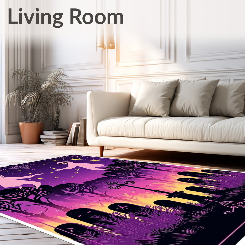 Spooky Pink Ghost Starry Night Cemetery Rug