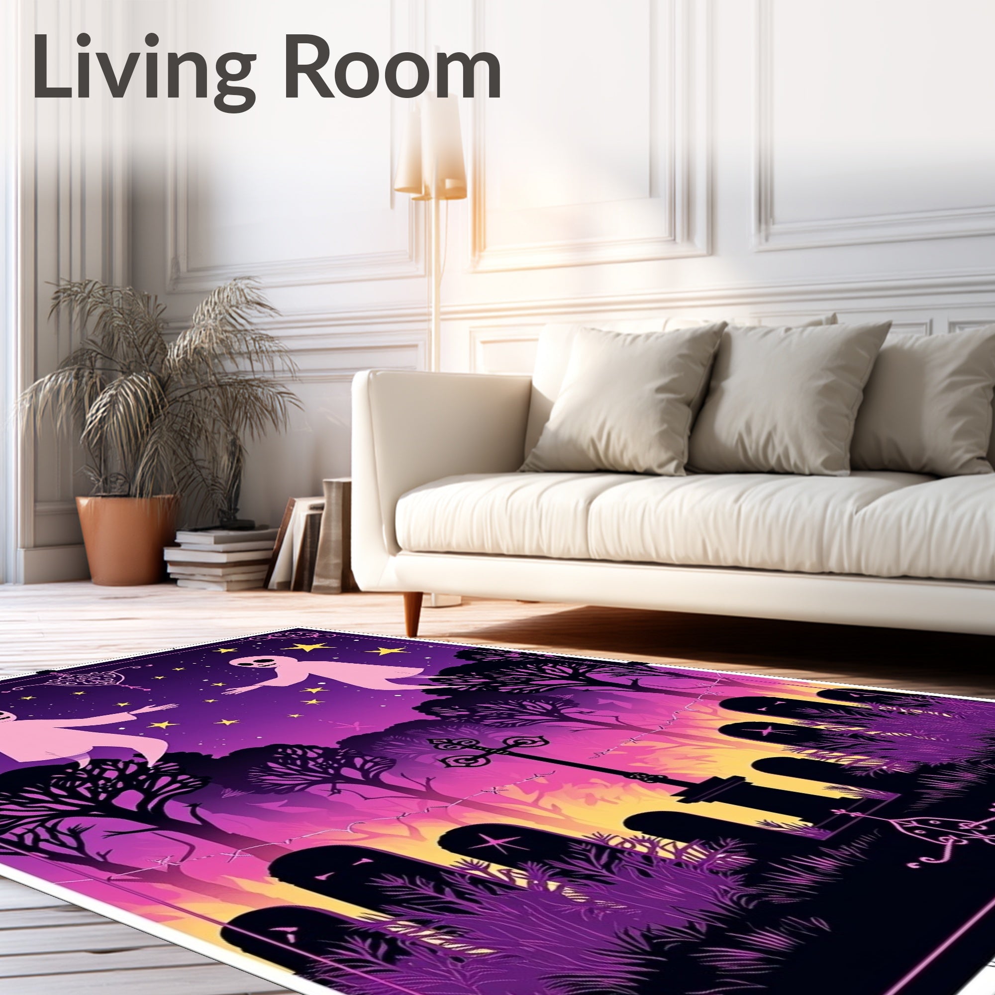 Spooky Pink Ghost Starry Night Cemetery Rug