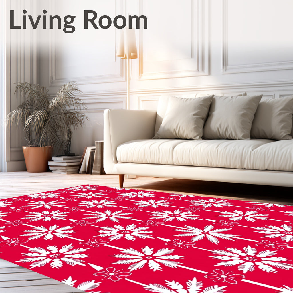Vibrant Red White Floral Medallion Rug