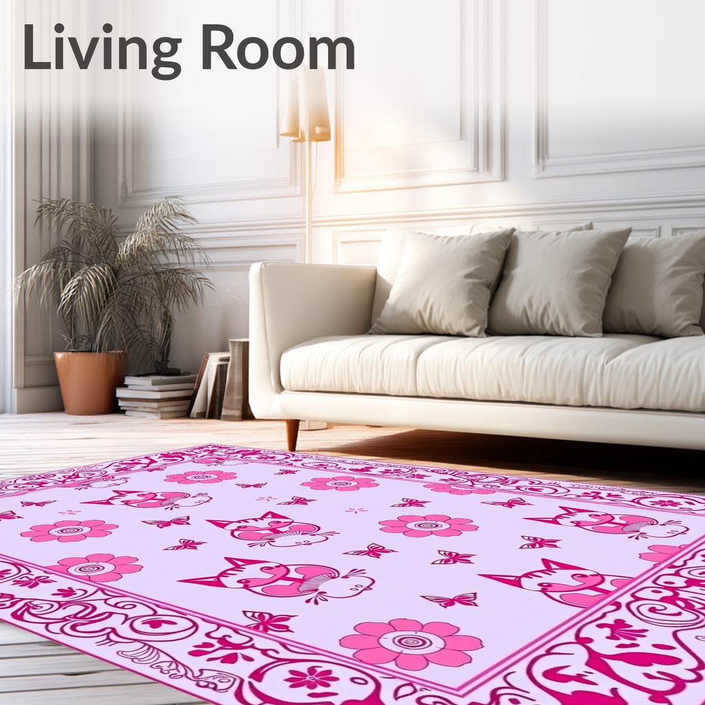 Pink Foxy Floral Butterfly Border Rug