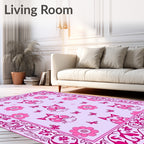 Pink Foxy Floral Butterfly Border Rug
