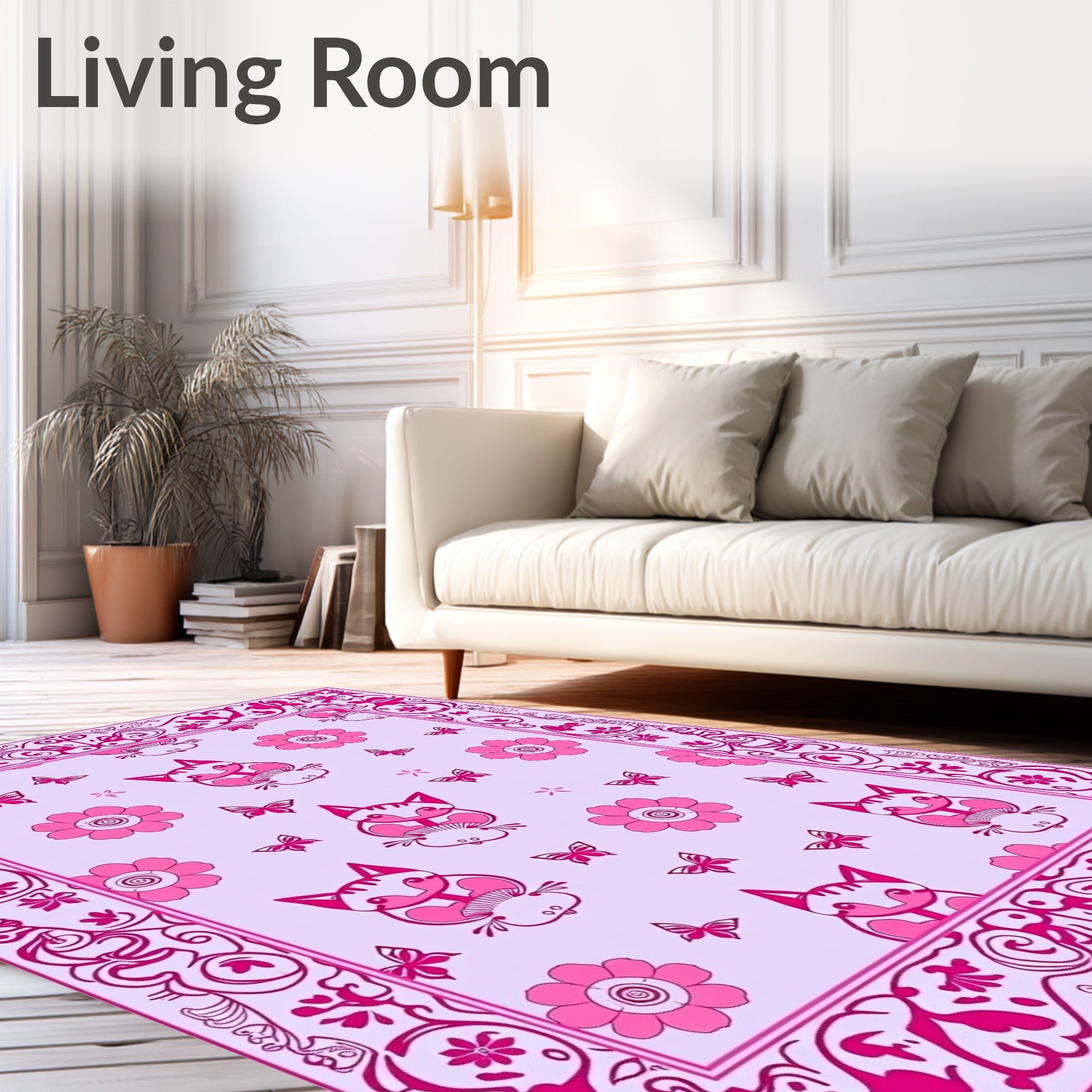 Pink Foxy Floral Butterfly Border Rug