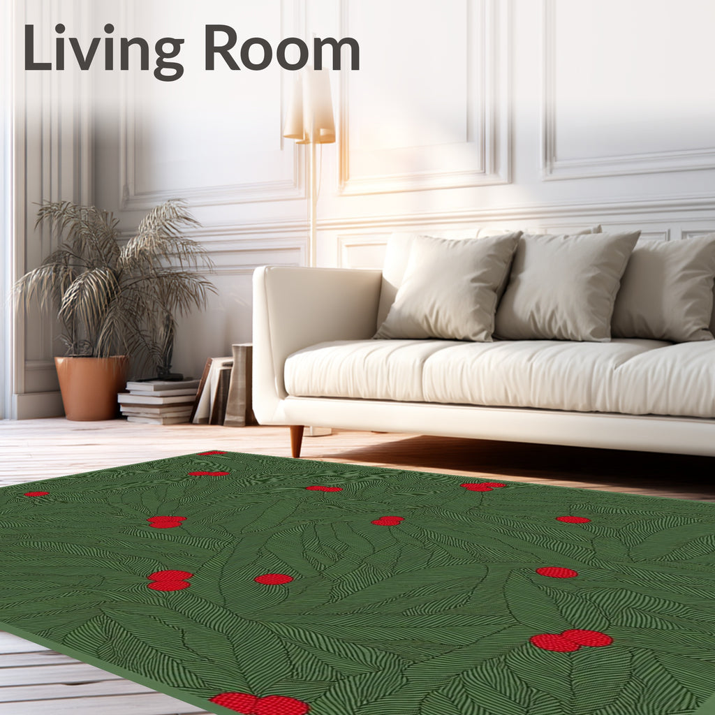 Forest Green Berry Pine Branch Rug
