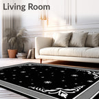 Black Snowflake Swirl Corners Rug