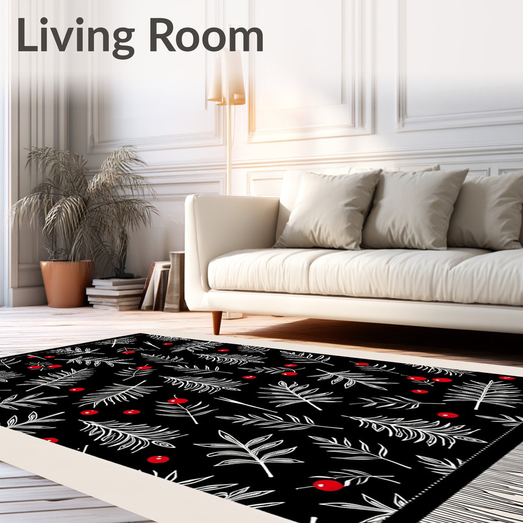 Black White Pine Berry Sprinkle Rug