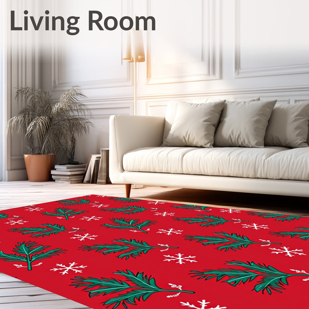 Crimson Evergreen Snow Flurry Rug