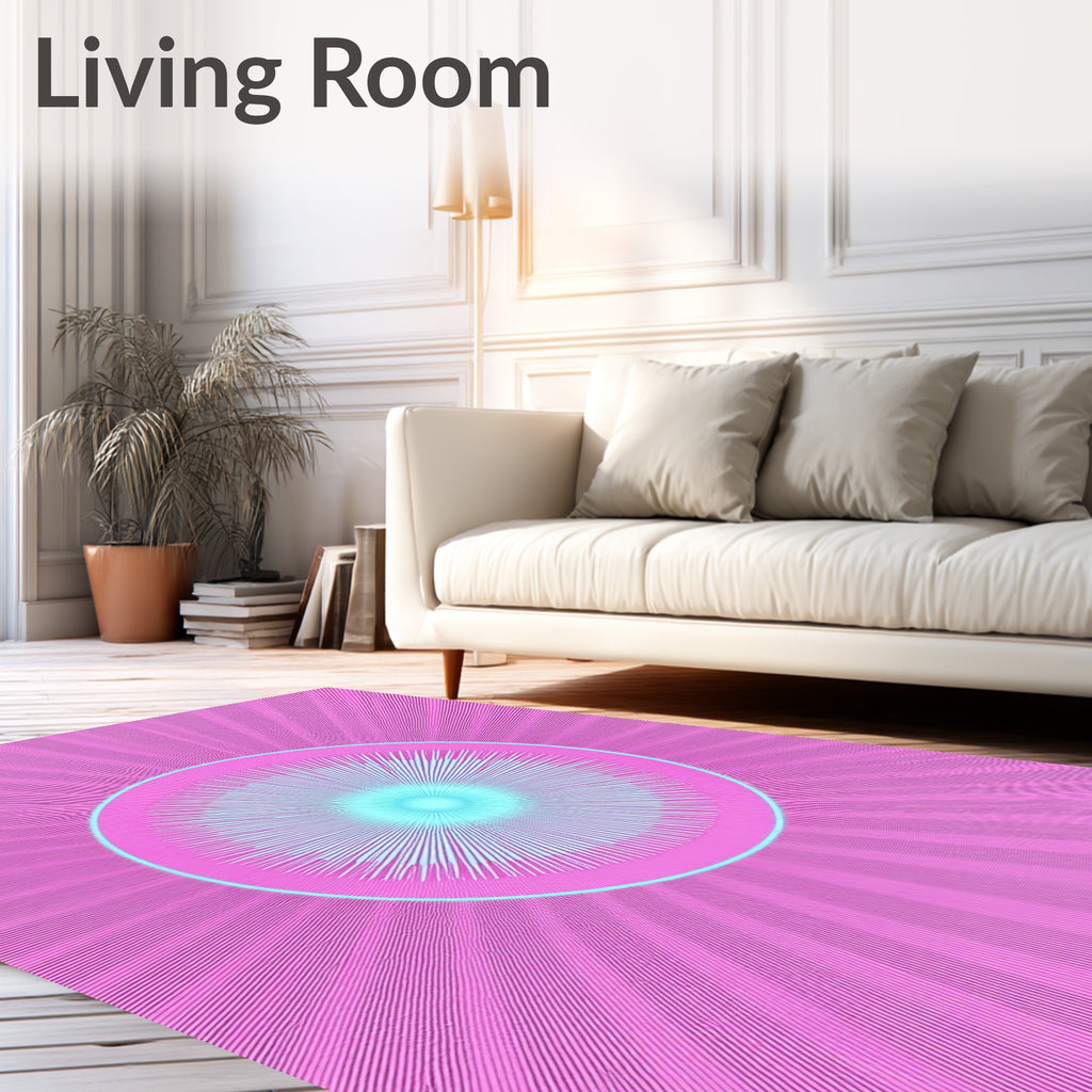 Bright Pink Cyan Burst Circle Rug