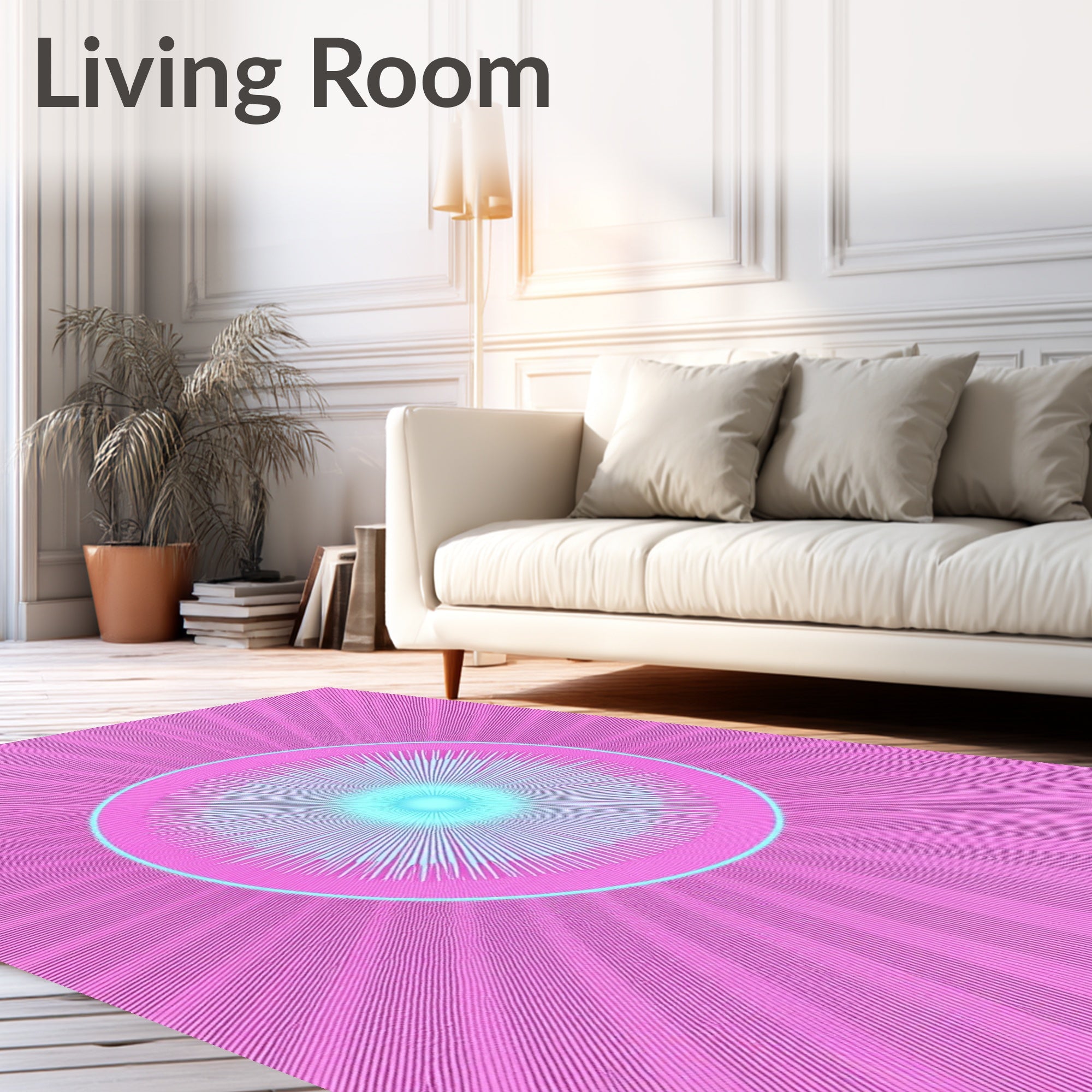 Bright Pink Cyan Burst Circle Rug