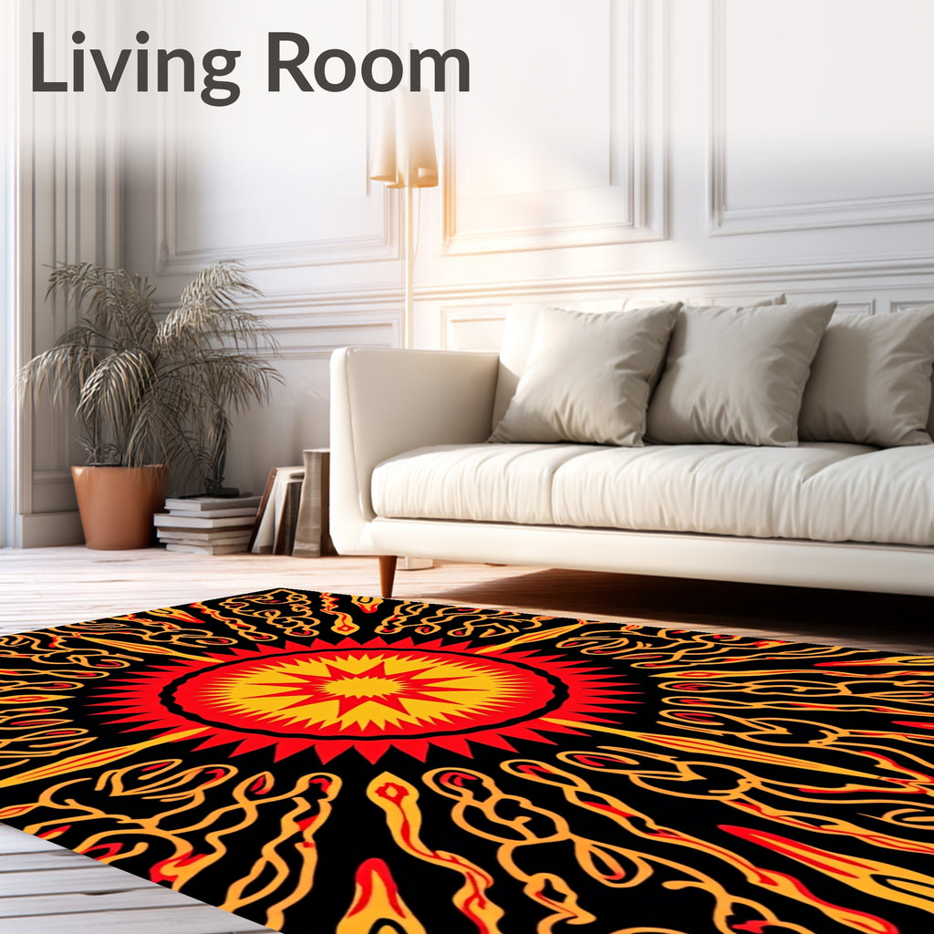 Radiant Sunburst Black Abstract Rug