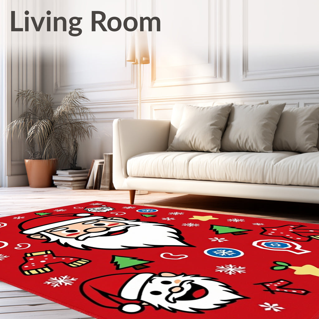 Jolly Santa Christmas Icons Red Rug